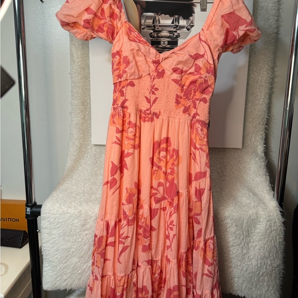 Free People Short Sleeve Sundrenched Maxi Dress In Pinky Combo Size M - Picture 5 of 9